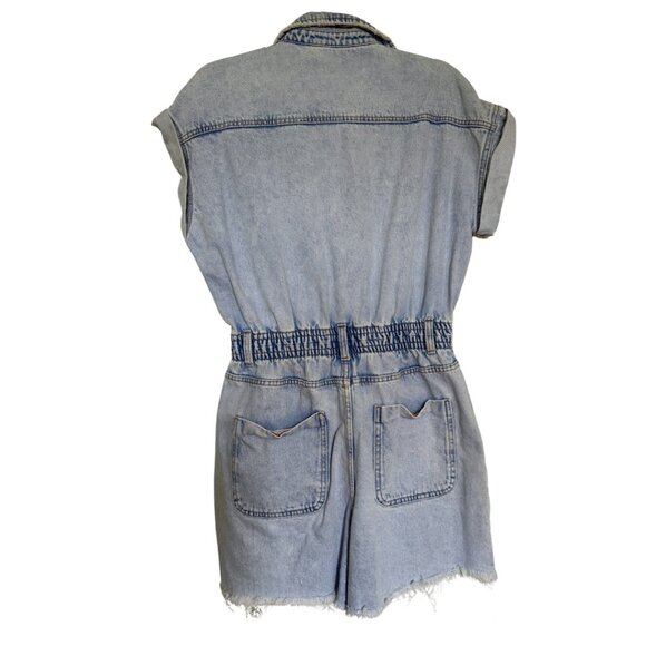 ZARA Distressed/Frayed Denim Playsuit Romper | Size L - Picture 3 of 9